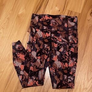 Lululemon Athletica Women's Geometric Floral Leggings - Black and Coral